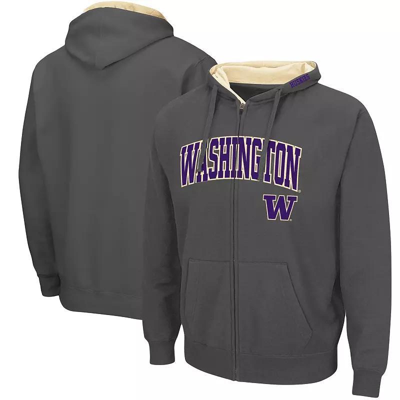 Men's Colosseum Charcoal Washington Huskies Arch & Logo 3.0 Full-Zip Hoodie,  Product Image
