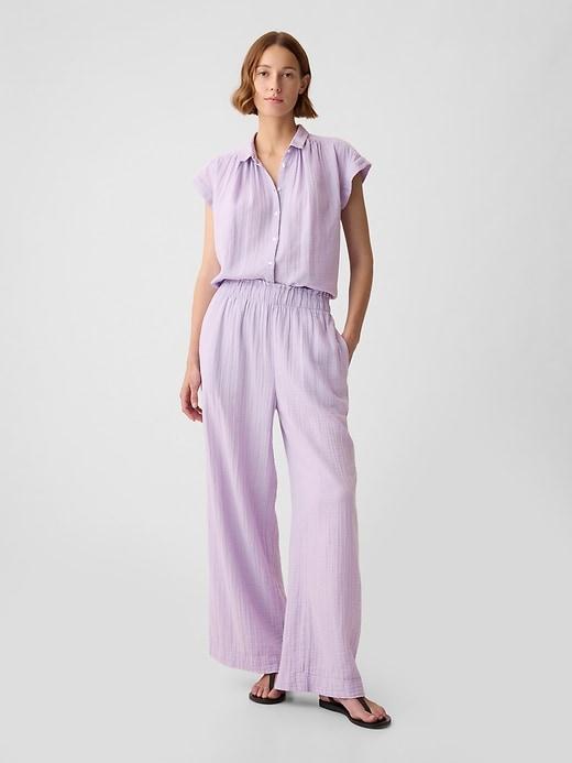 Mid Rise Crinkle Gauze Wide-Leg Pants Product Image