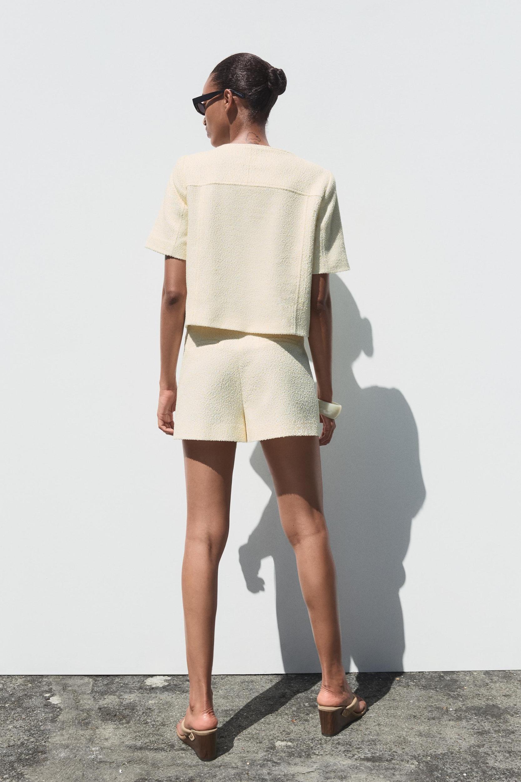 TEXTURED SHORTS WITH GOLD BUTTONS Product Image