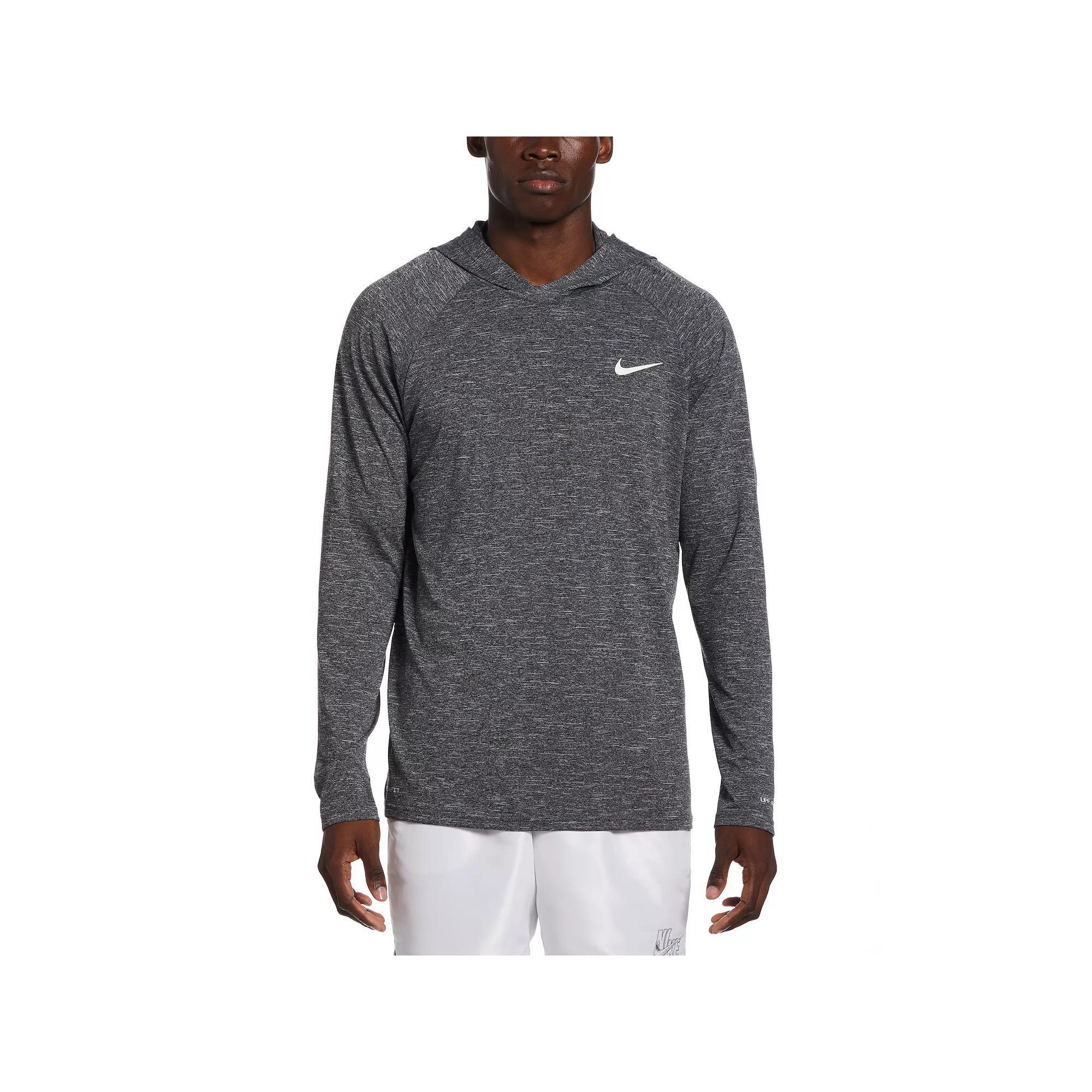 Men's Nike Heather Long Sleeve Hooded Hydroguard Shirt, Size: Large, Black Product Image