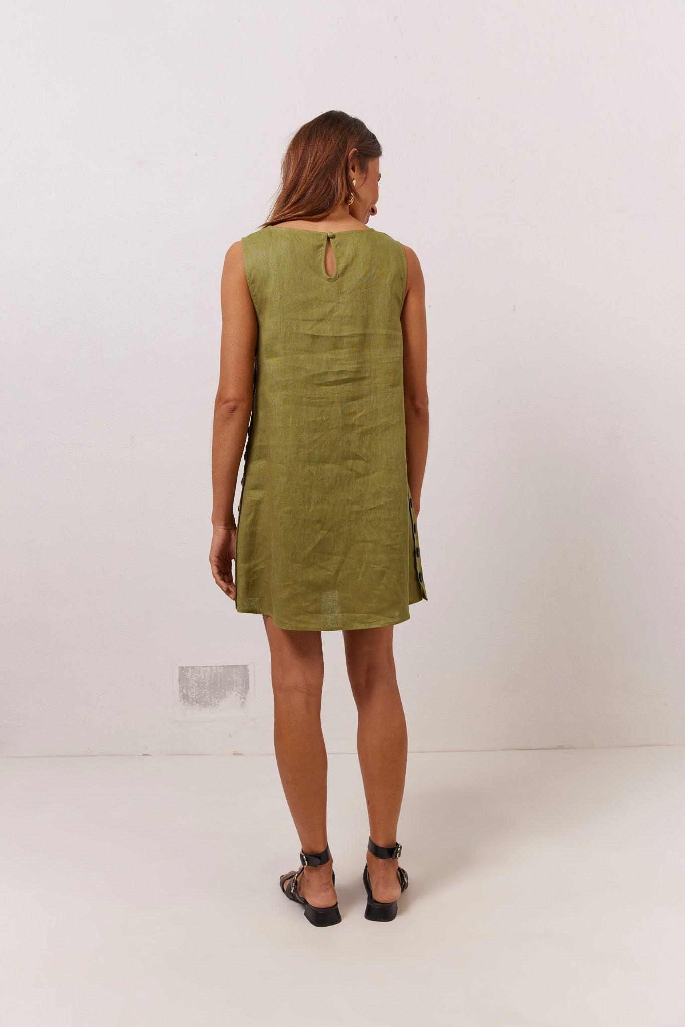 Annabelle Linen Mini Dress Olive Product Image