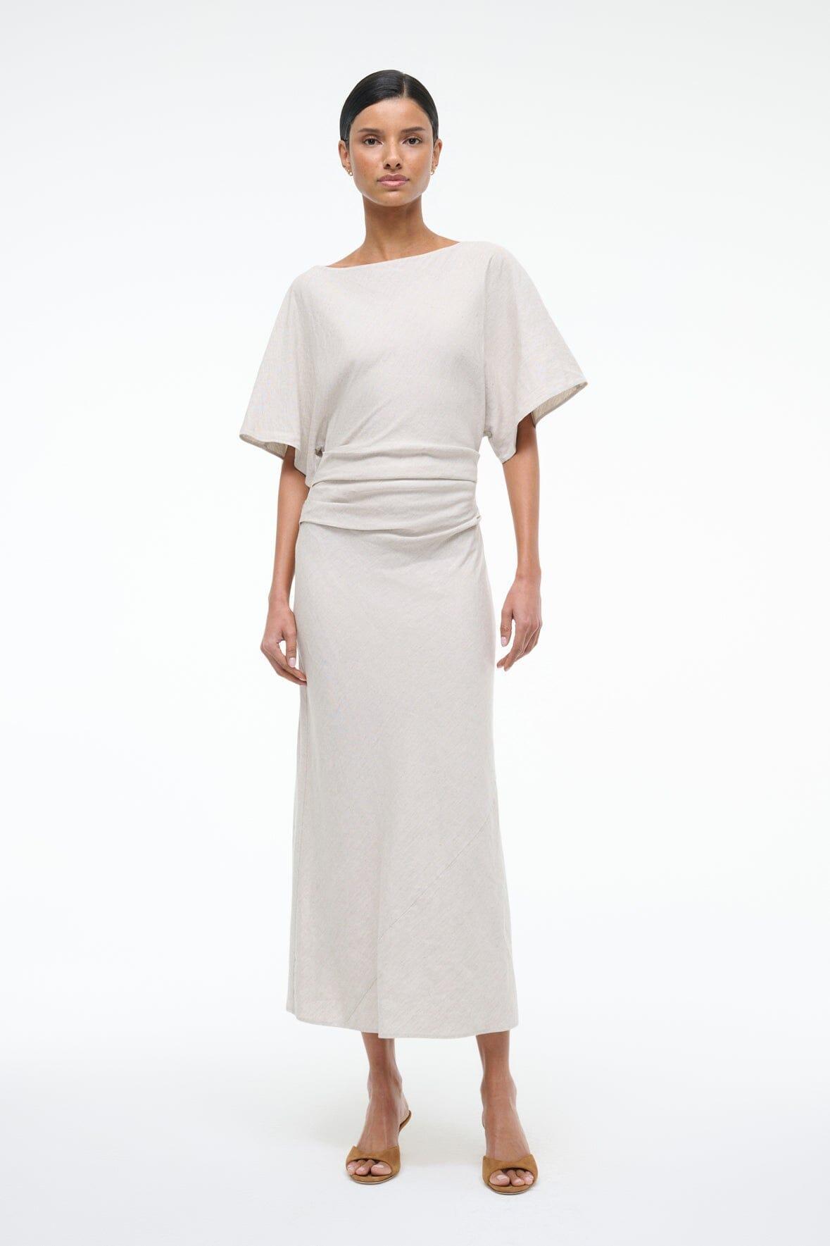 AMELIE LINEN MIDI DRESS | NATURAL Product Image