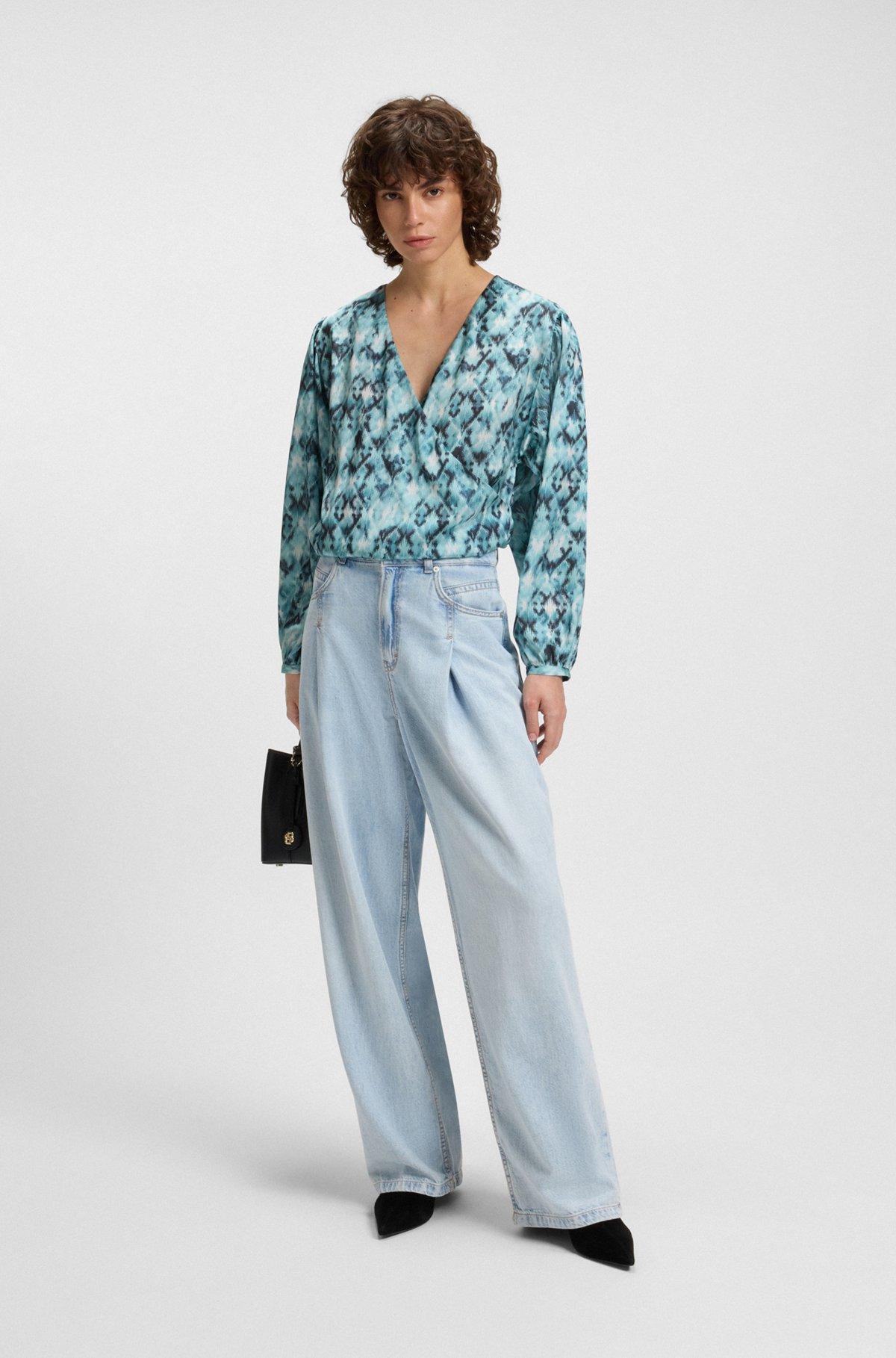 Regular-fit blouse in printed hammered satin Product Image