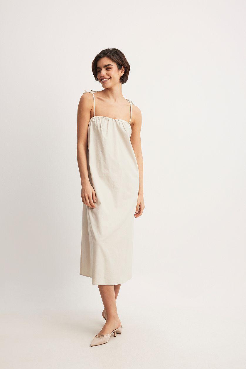Linen Blend Tie Strap Midi Dress Product Image