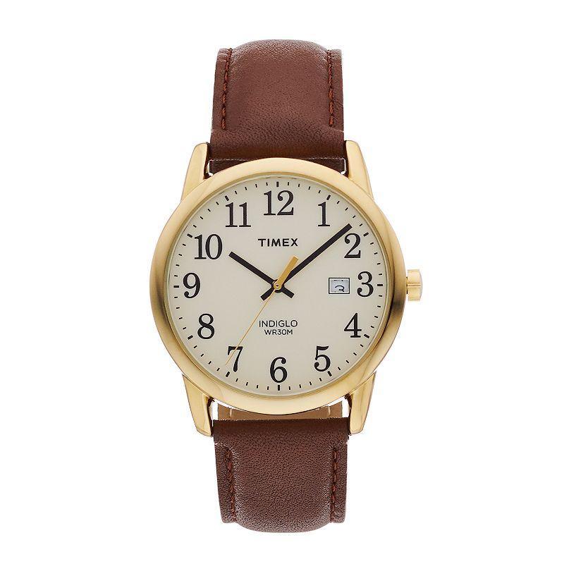 Mens Timex Easy Reader Watch with Leather Strap - Gold TW2P75800JT Product Image