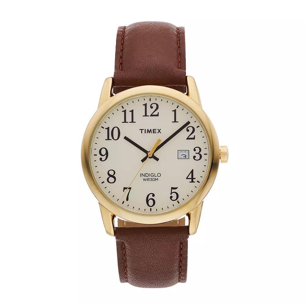 Men's Timex Easy Reader Watch with Leather Strap - Gold/Brown TW2P75800JT Product Image