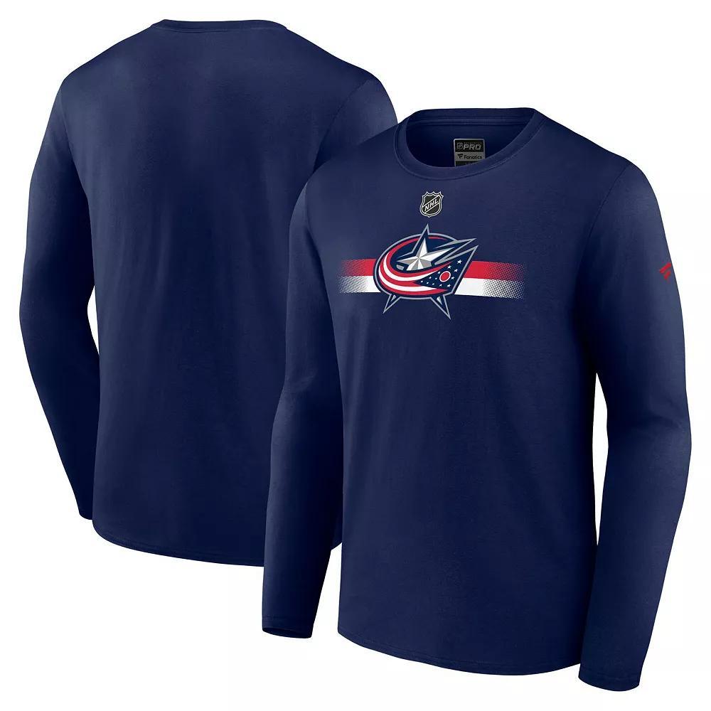 Men's Fanatics Navy Columbus Blue Jackets Authentic Pro Secondary Long Sleeve T-Shirt,  Product Image