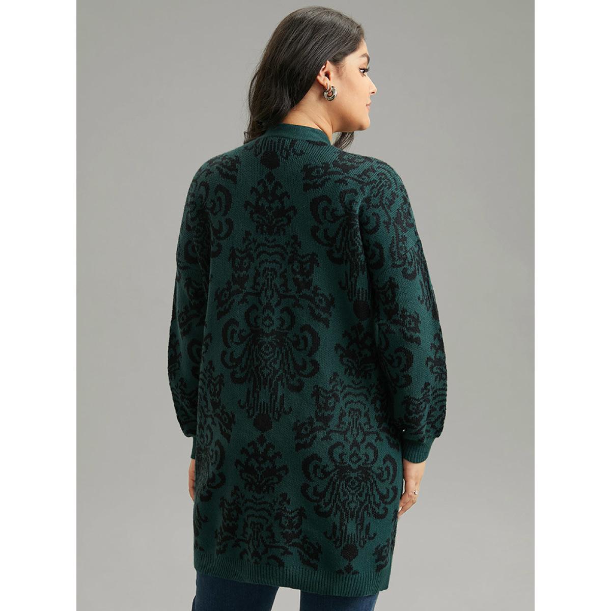 Plus Size Supersoft Essentials Floral Pocket Contrast Cardigan DarkGreen Women Casual Loose Long Sleeve Dailywear Cardigans BloomChic 30/6X Product Image
