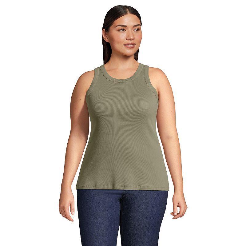 Plus Size Lands' End Ribbed Crewneck Tank Top, Women's, Size: 3XL, Sunwashed Green Product Image