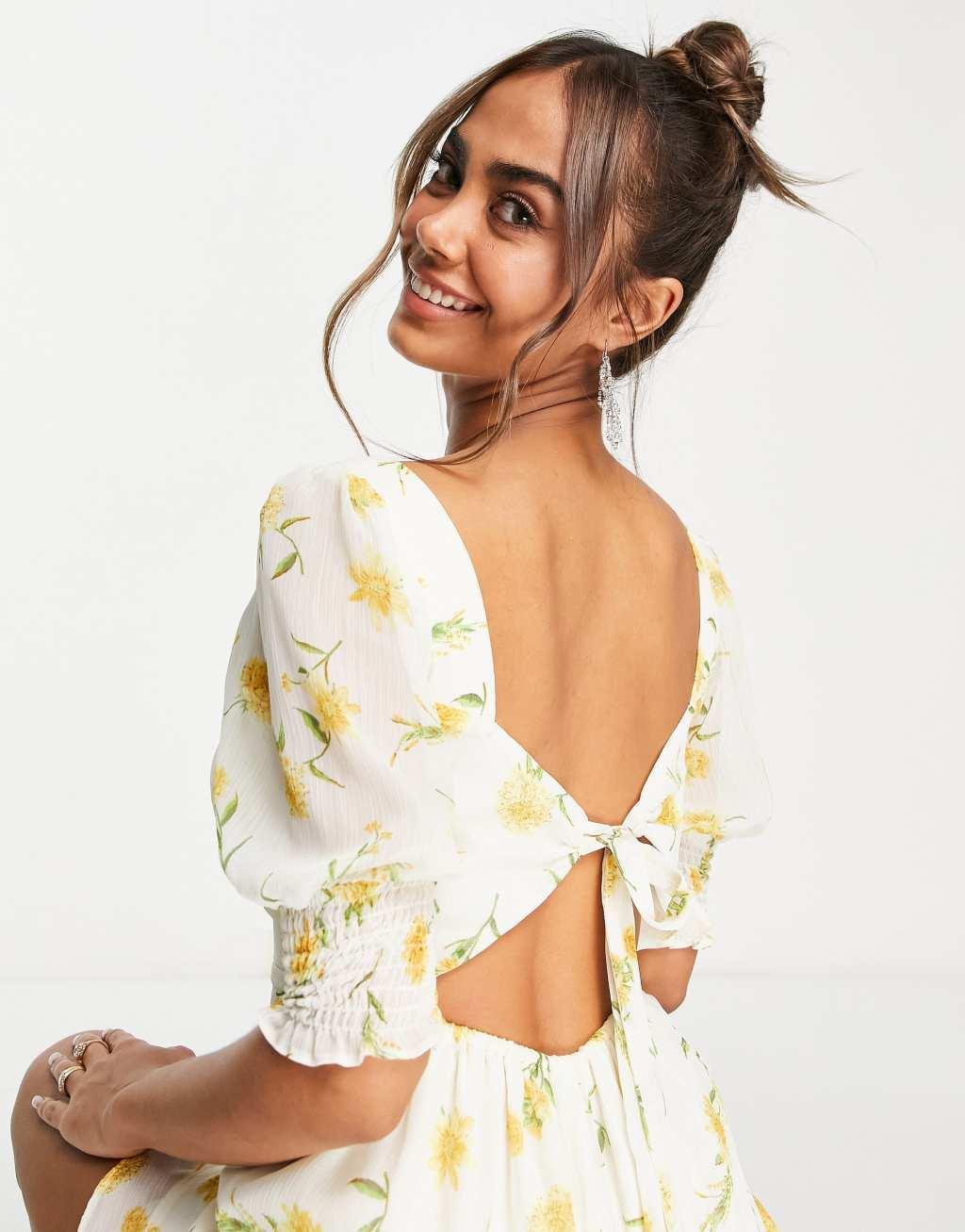 Miss Selfridge chiffon bust detail romper in sunflower Product Image