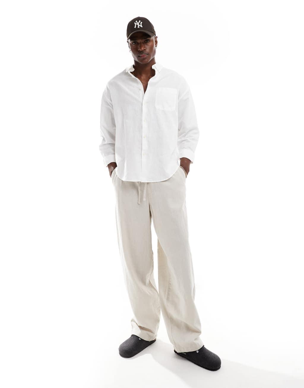 ASOS DESIGN 90s oversized linen shirt in white Product Image