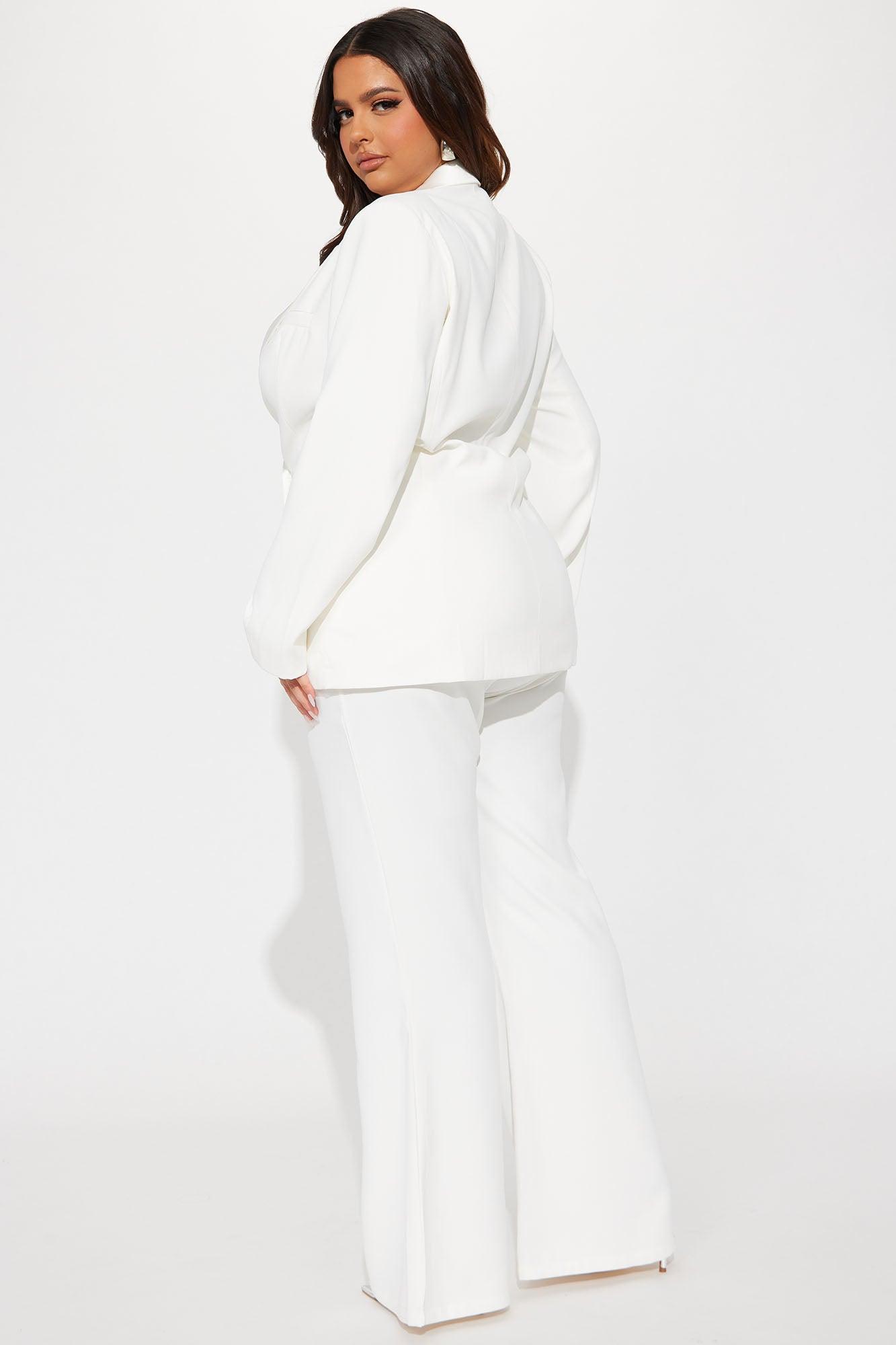 Always Sophisticated Tuxedo Blazer Pant Set - White Product Image