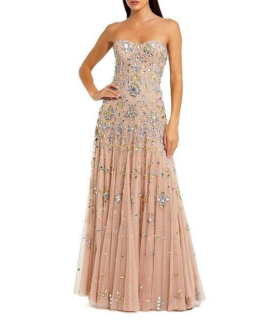 Mac Duggal Strapless Sweetheart Multi Color Beaded Mesh Sheath Gown Product Image