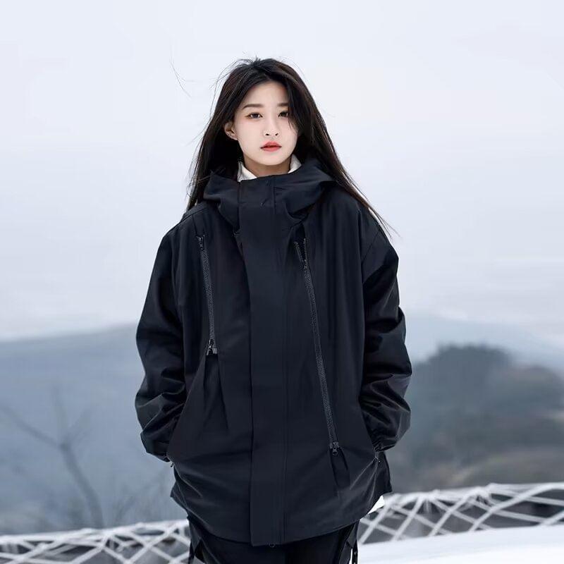 Hooded Plain Oversized Zip Jacket Product Image