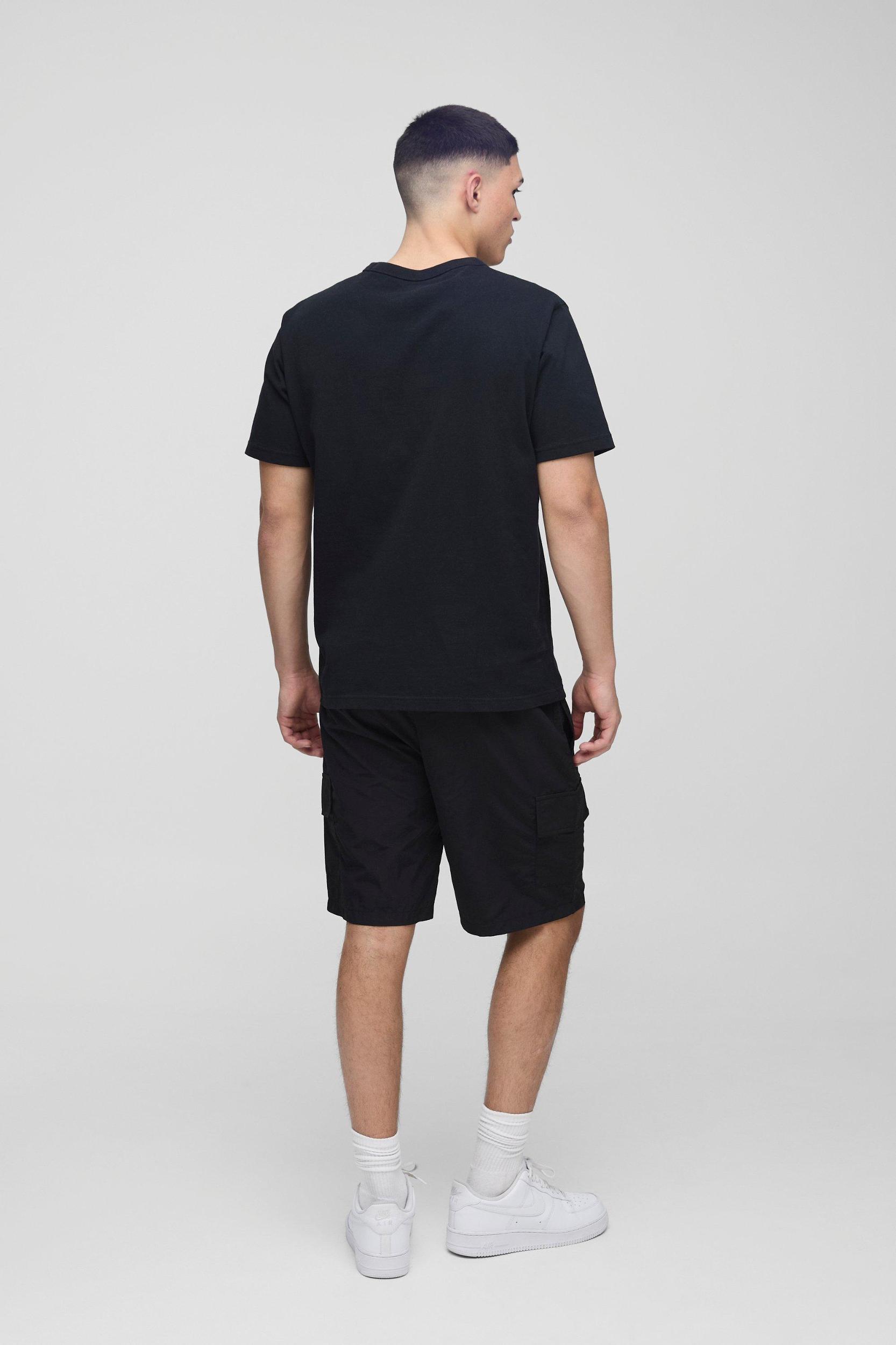 Elasticated Waist Relaxed Mid Length Crinkle Nylon Cargo Shorts | boohooMAN USA Product Image