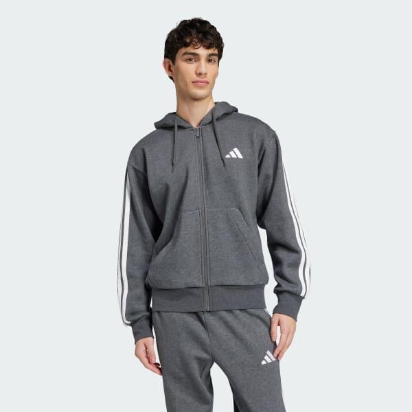 Men's adidas Essentials 3-Stripes Fleece Sportswear Zip Front Hoodie, Size: Small, Pure Ruby Black Product Image