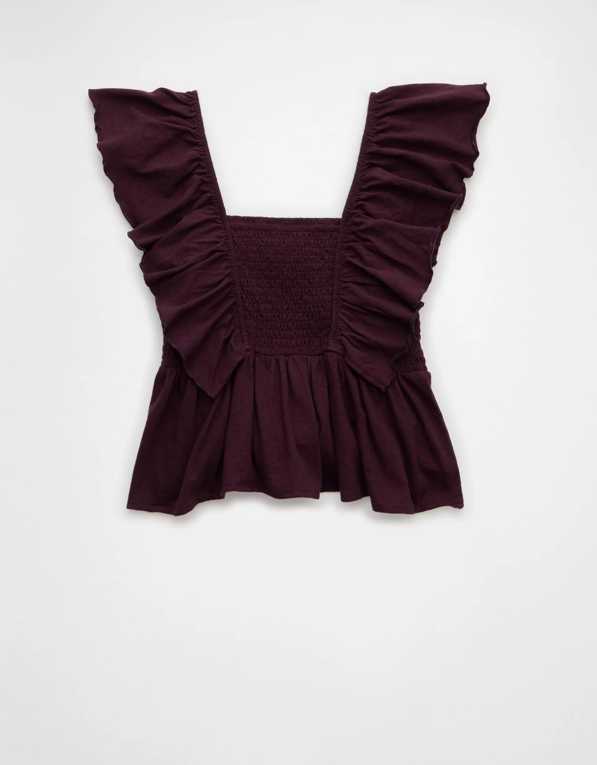 AE Sunchaser Knit Flutter Sleeve Babydoll Shirt Product Image