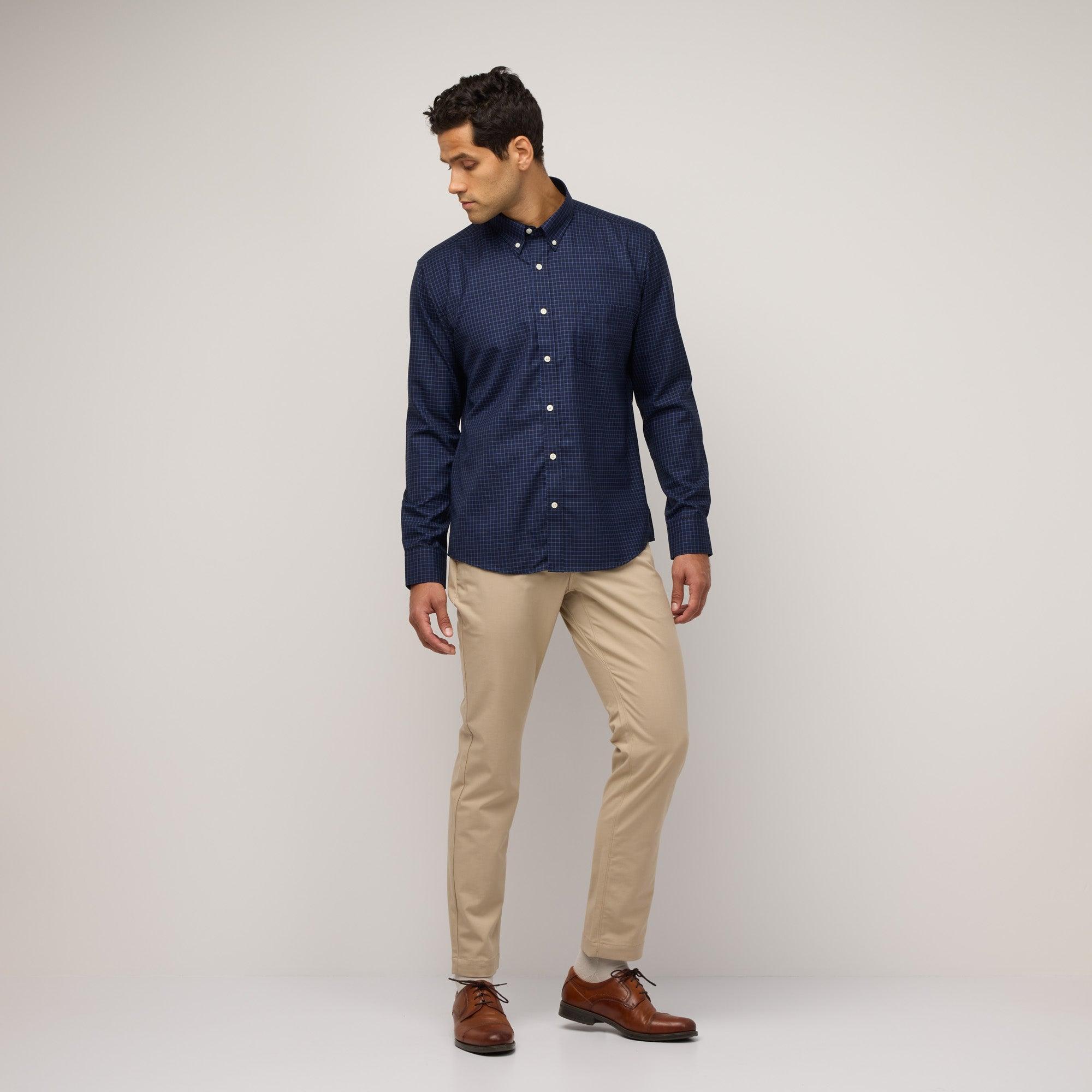 Merino Wool Button-Down Shirt | Blue Tattersall Product Image