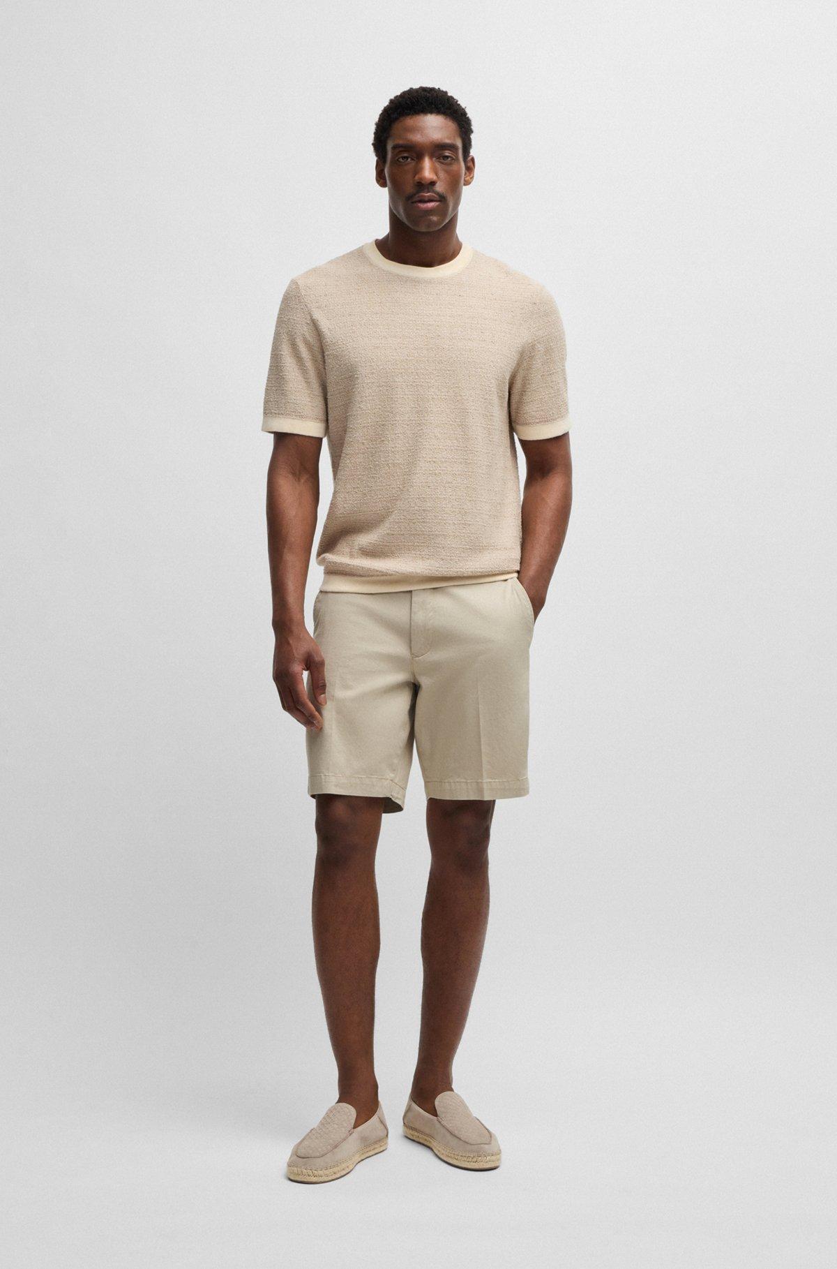 Slim-fit shorts in micro-patterned stretch cotton Product Image