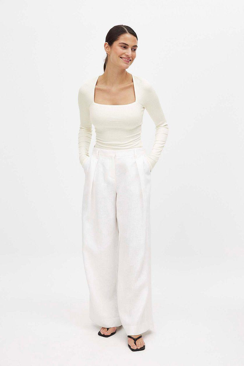 Ribbed Square Neck Detail Top Product Image