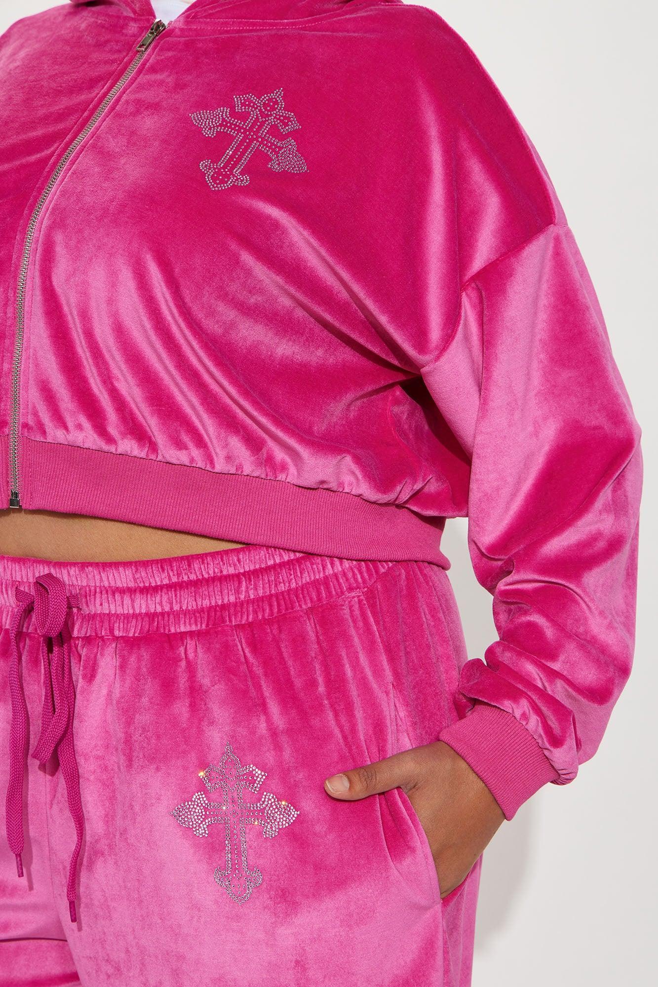 Saint Rhinestone Velour Pant Set - Pink Product Image