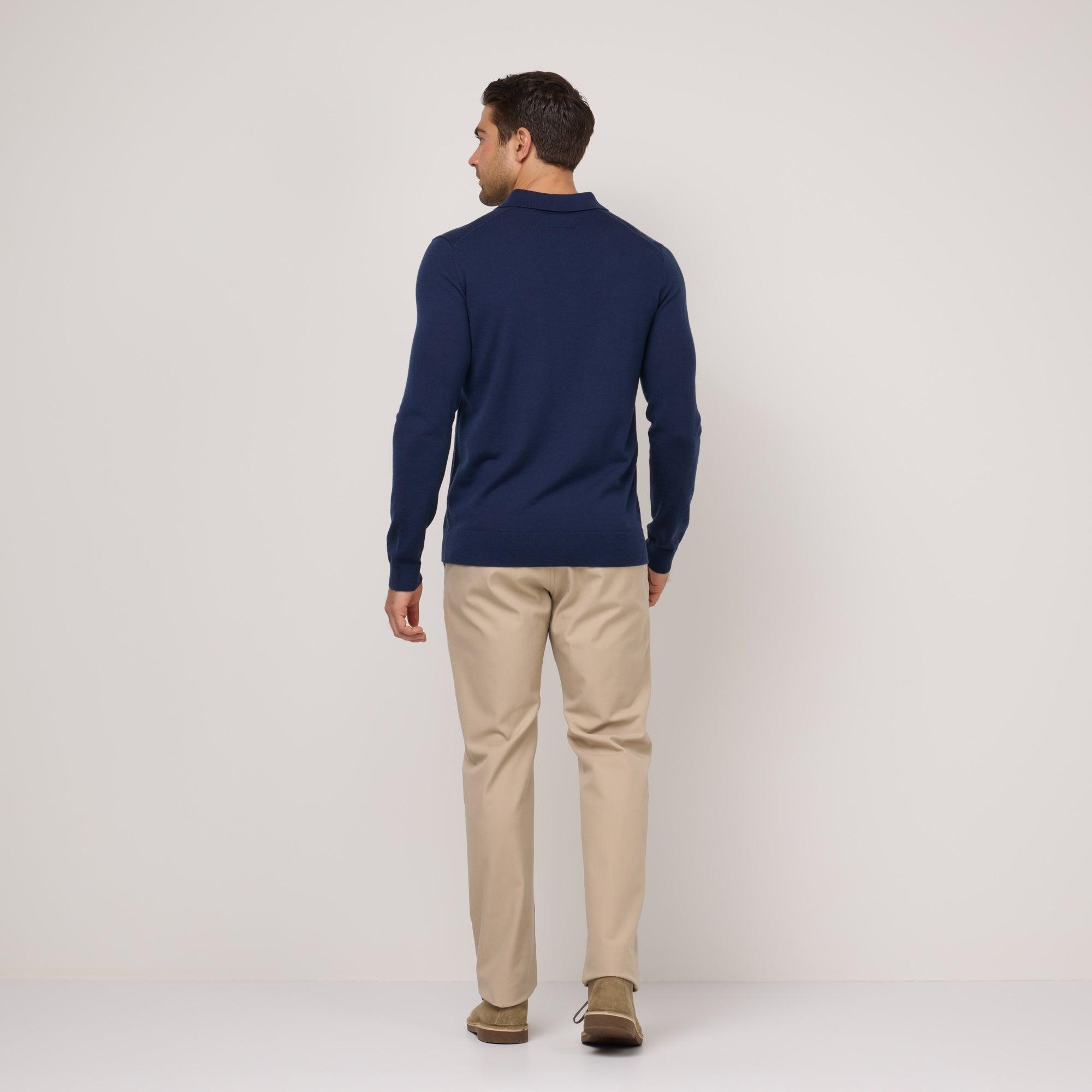 Merino Wool Long Sleeve Polo | Navy Product Image