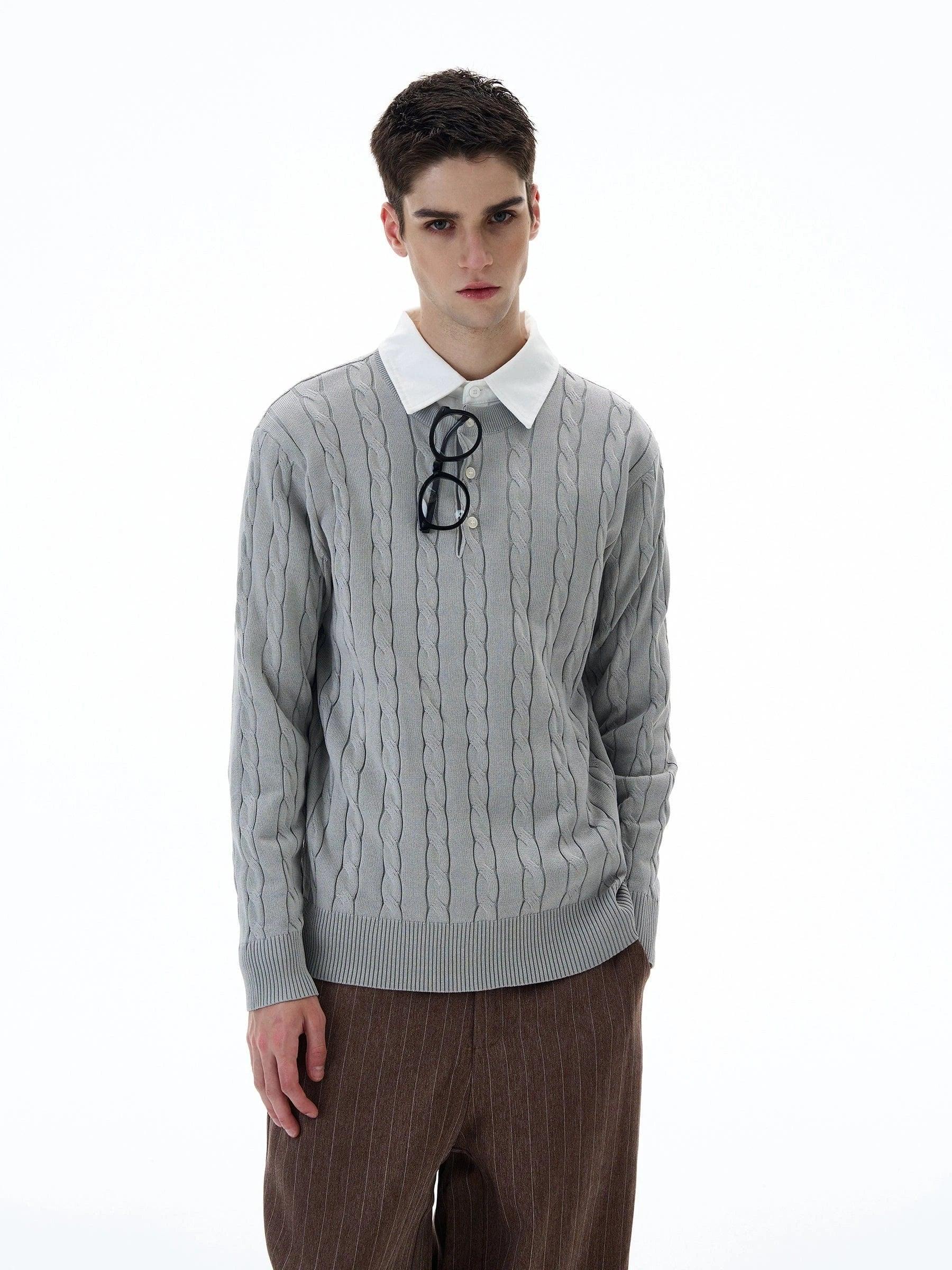 RT No. 20005 TWIST KNIT HENRY COLLAR LONG SLEEVE Product Image