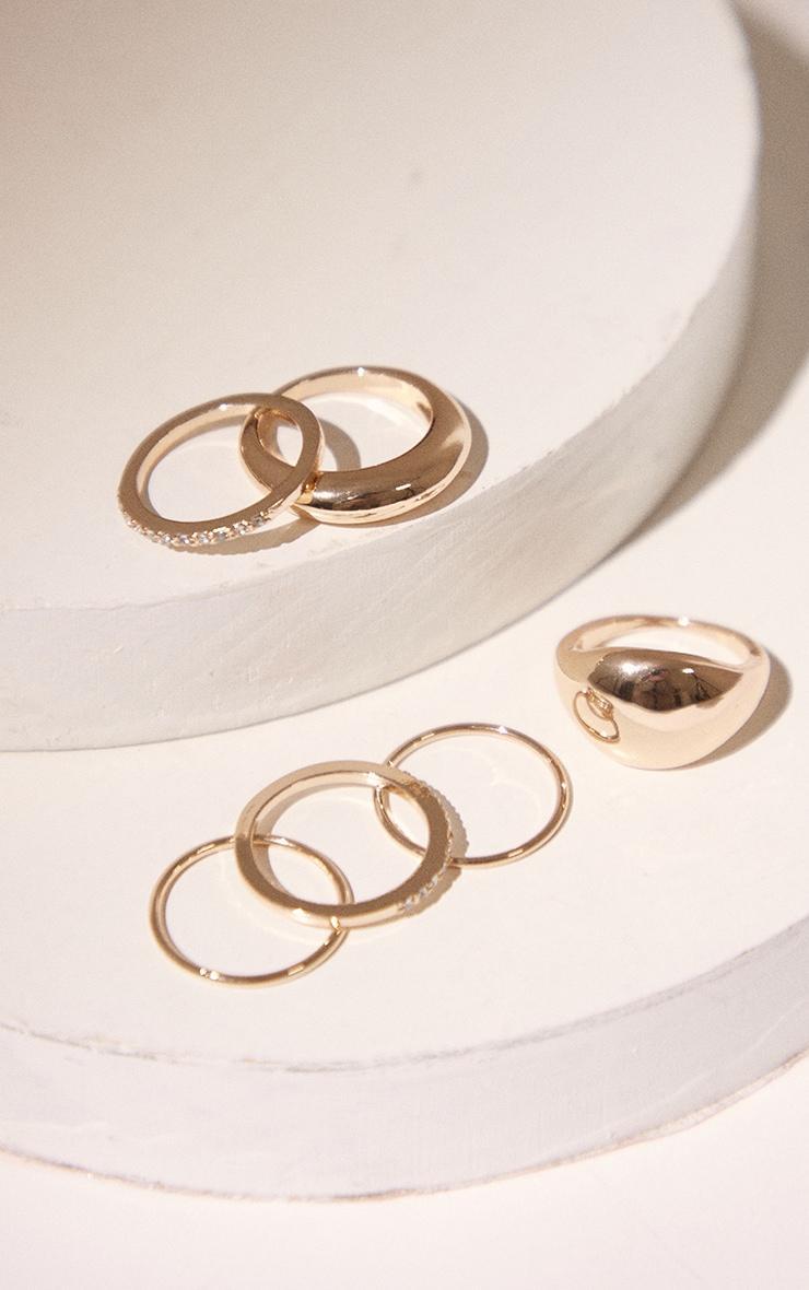 Gold Simple Curved Diamante 6 Ring Pack Product Image