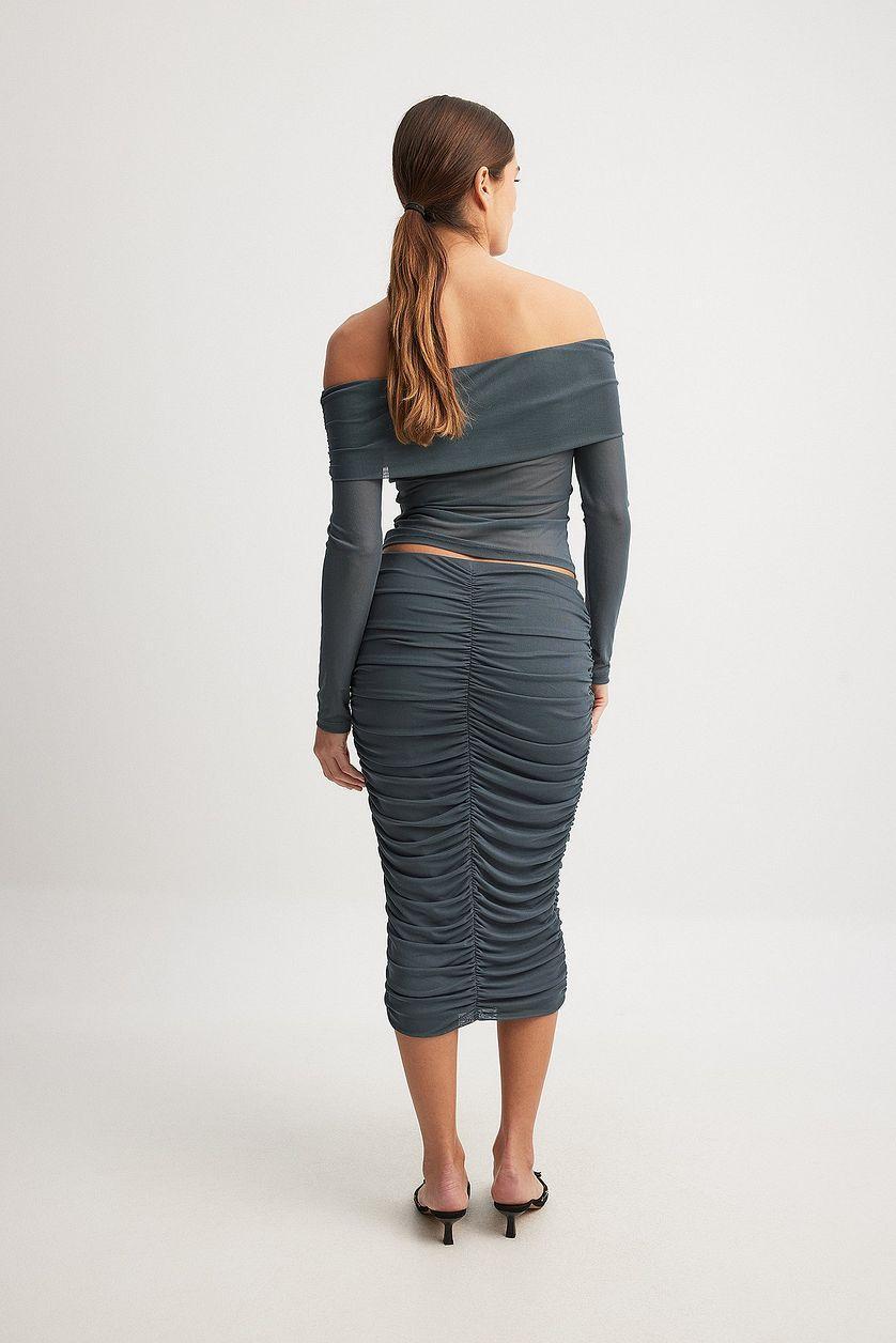 Ruched Mesh Midi Skirt Product Image