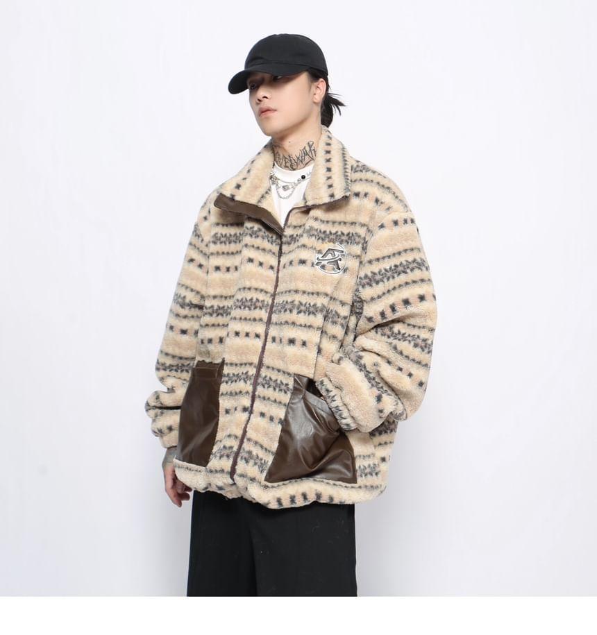 Patterned Faux Shearling Zip Jacket Product Image