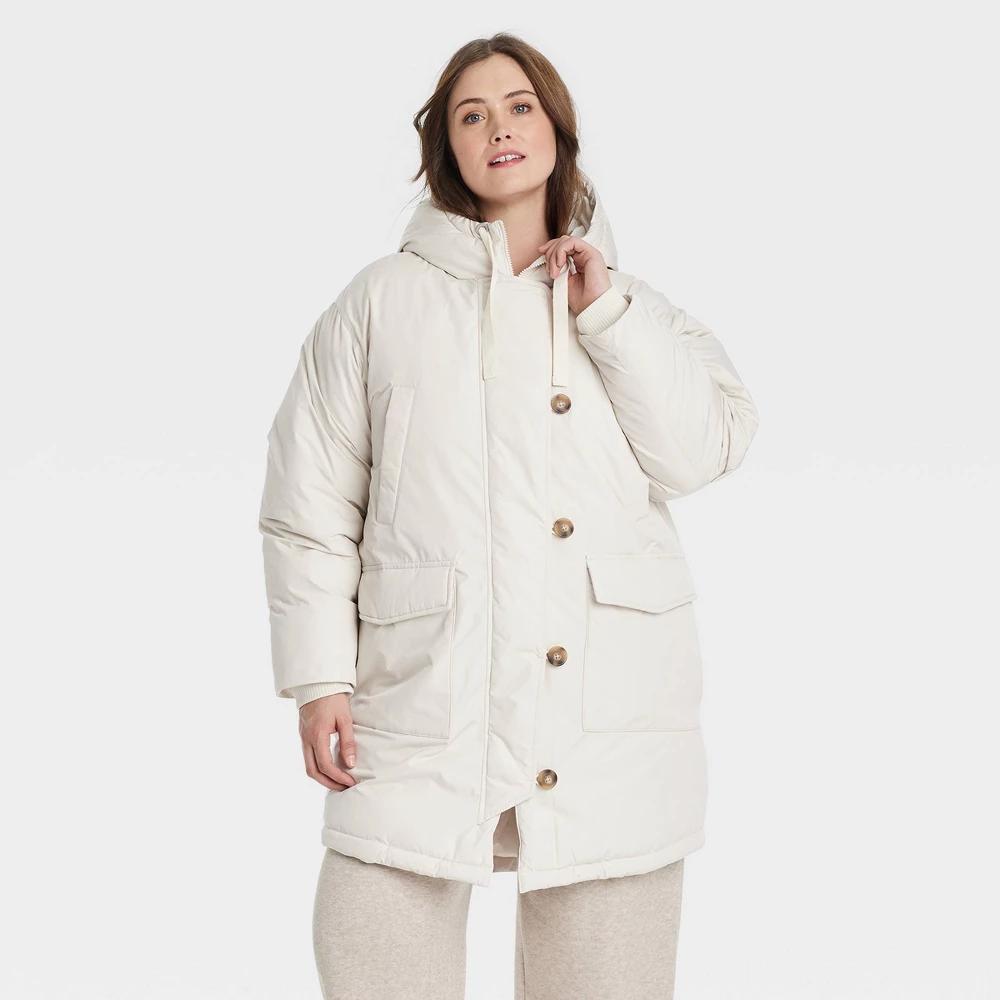 Womens Long Parka Jacket - Universal Thread Cream XXL Product Image