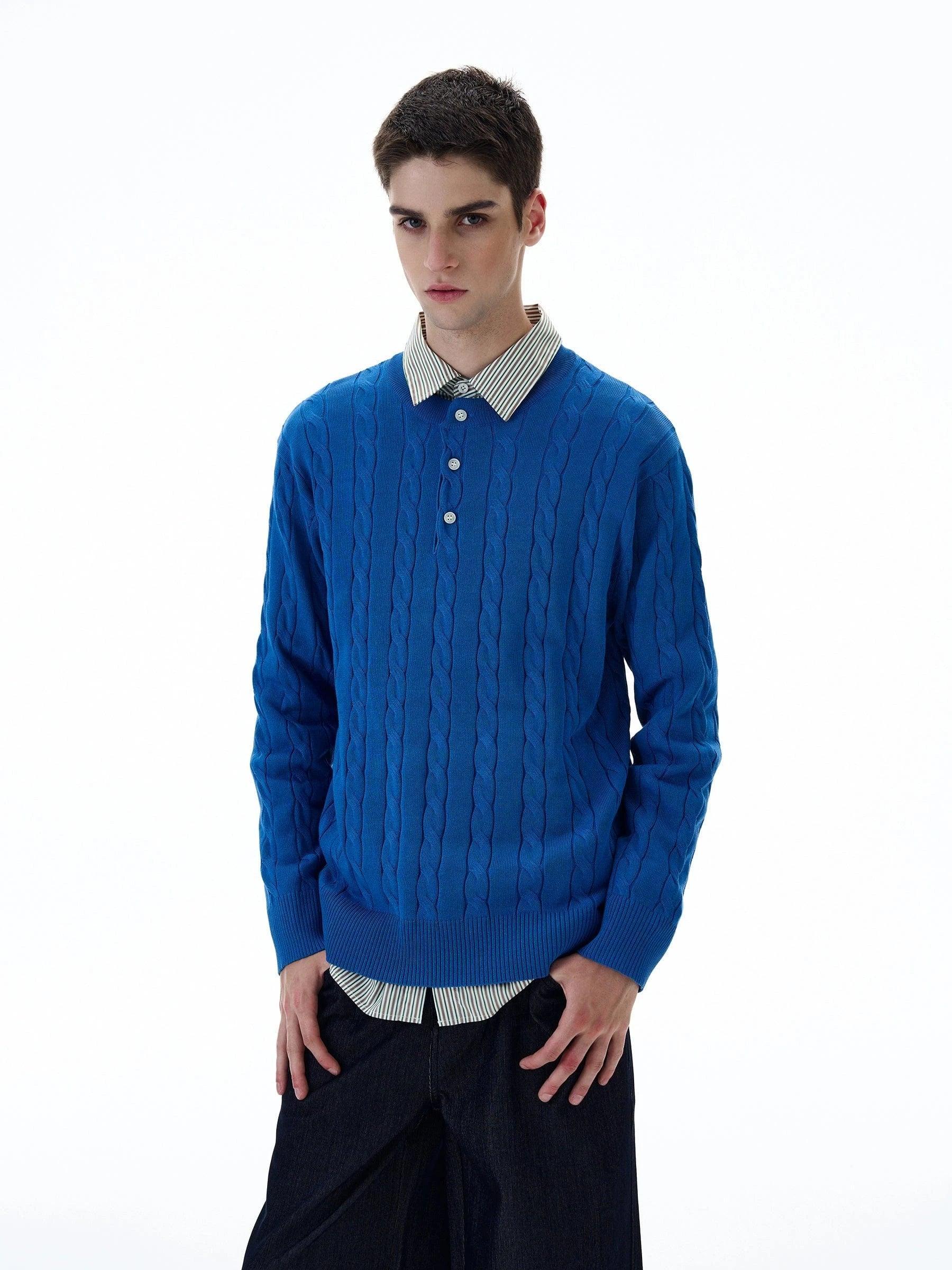 RT No. 20005 TWIST KNIT HENRY COLLAR LONG SLEEVE Product Image