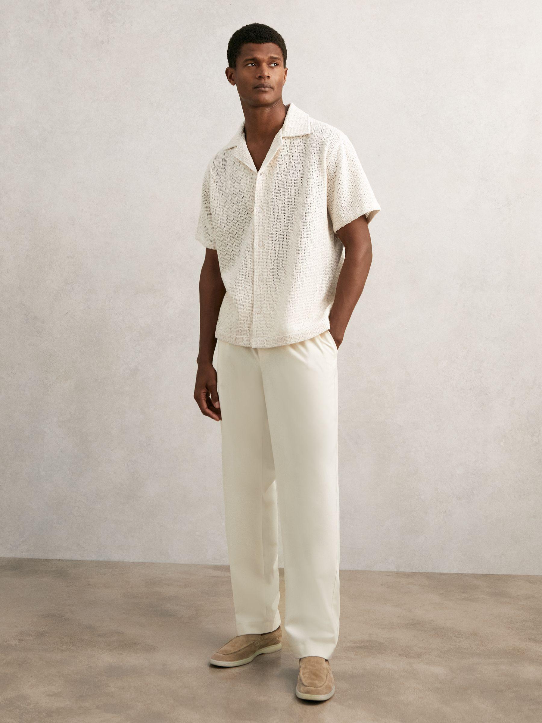 Cotton-Blend Crochet Shirt in Off White Product Image