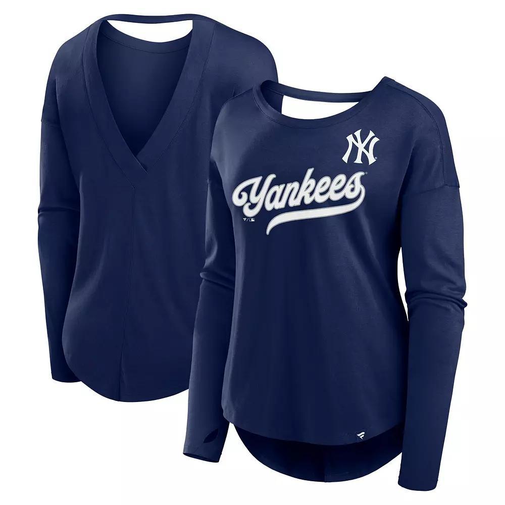 Women's Fanatics Navy New York Yankees Core Boat Neck Long Sleeve T-Shirt, Size: XS, Blue Product Image