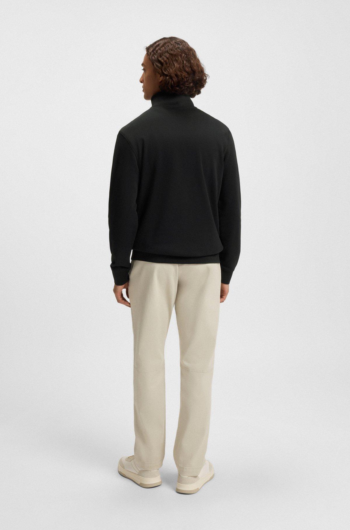 Zip-neck sweatshirt in cotton terry with logo patch Product Image