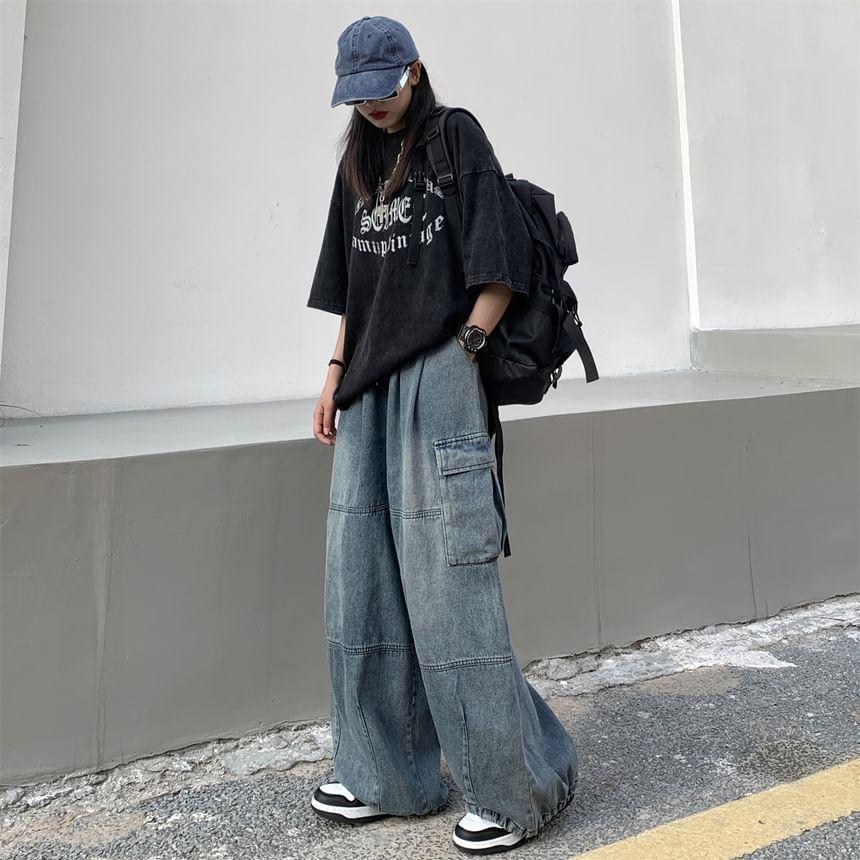 Harem Denim Cargo Pants Product Image