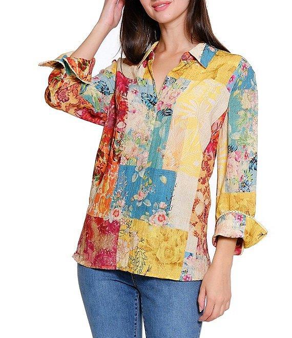 Tru Luxe Patchwork Print Button Front Shirt Product Image