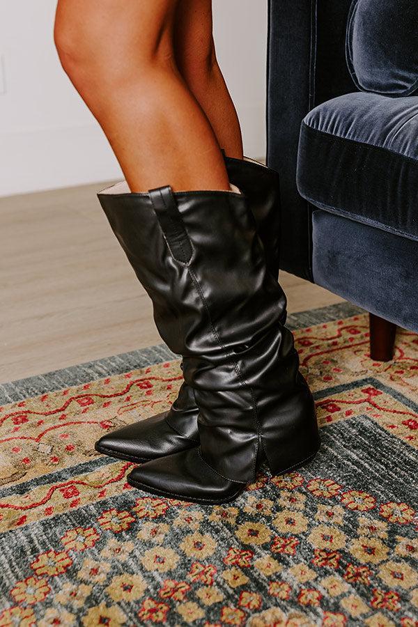 The Landry Faux Leather Knee High Boot In Black Product Image