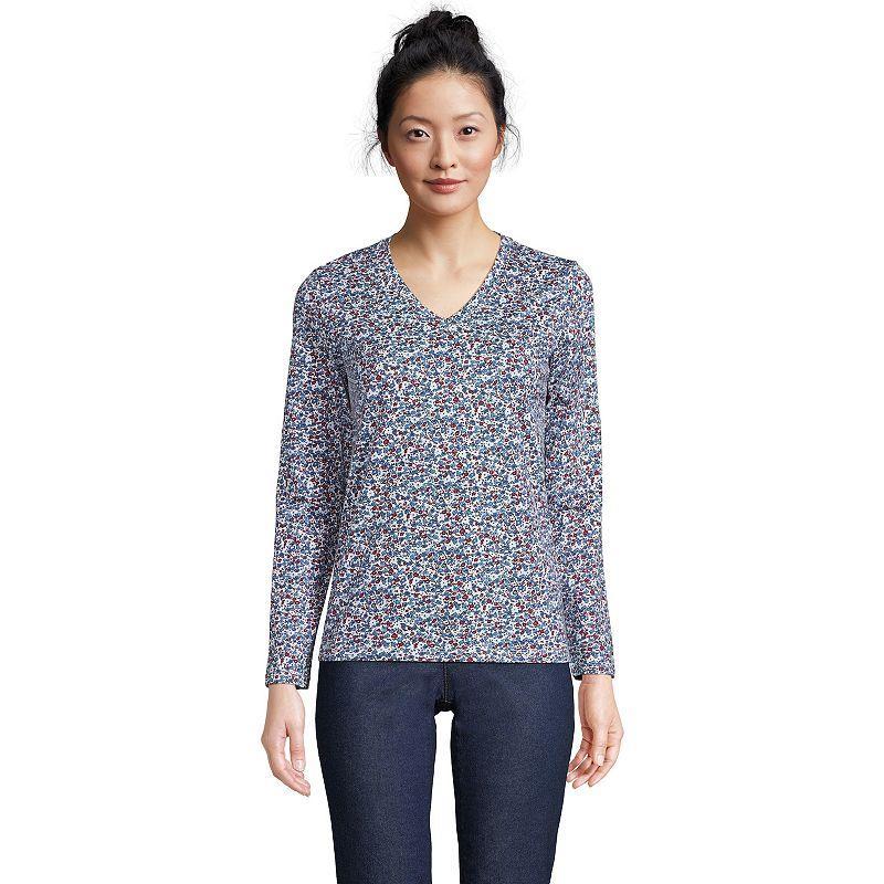 Women's Lands' End Relaxed-Fit Supima Long Sleeve Cotton V-Neck Tee, Size: XL, Grey Heather Product Image