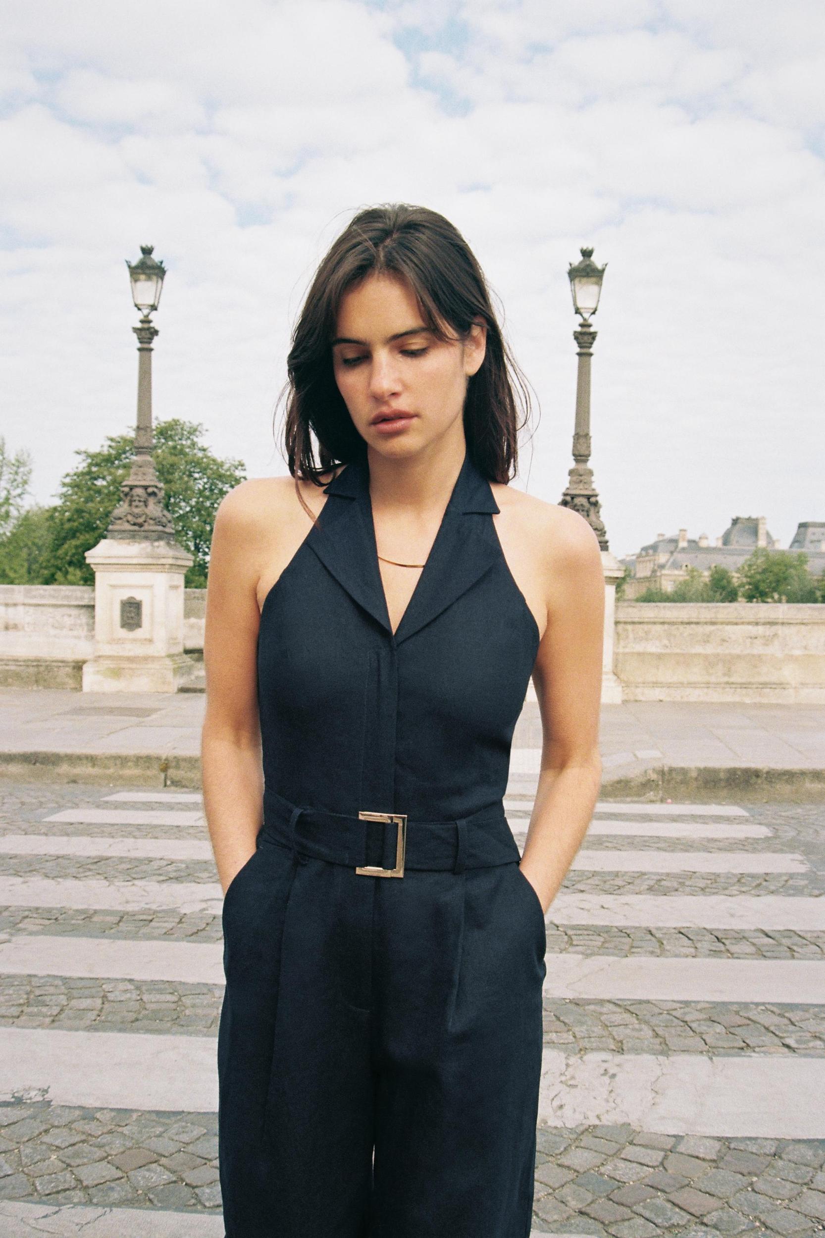 HALTER BELTED LINEN JUMPSUIT Product Image