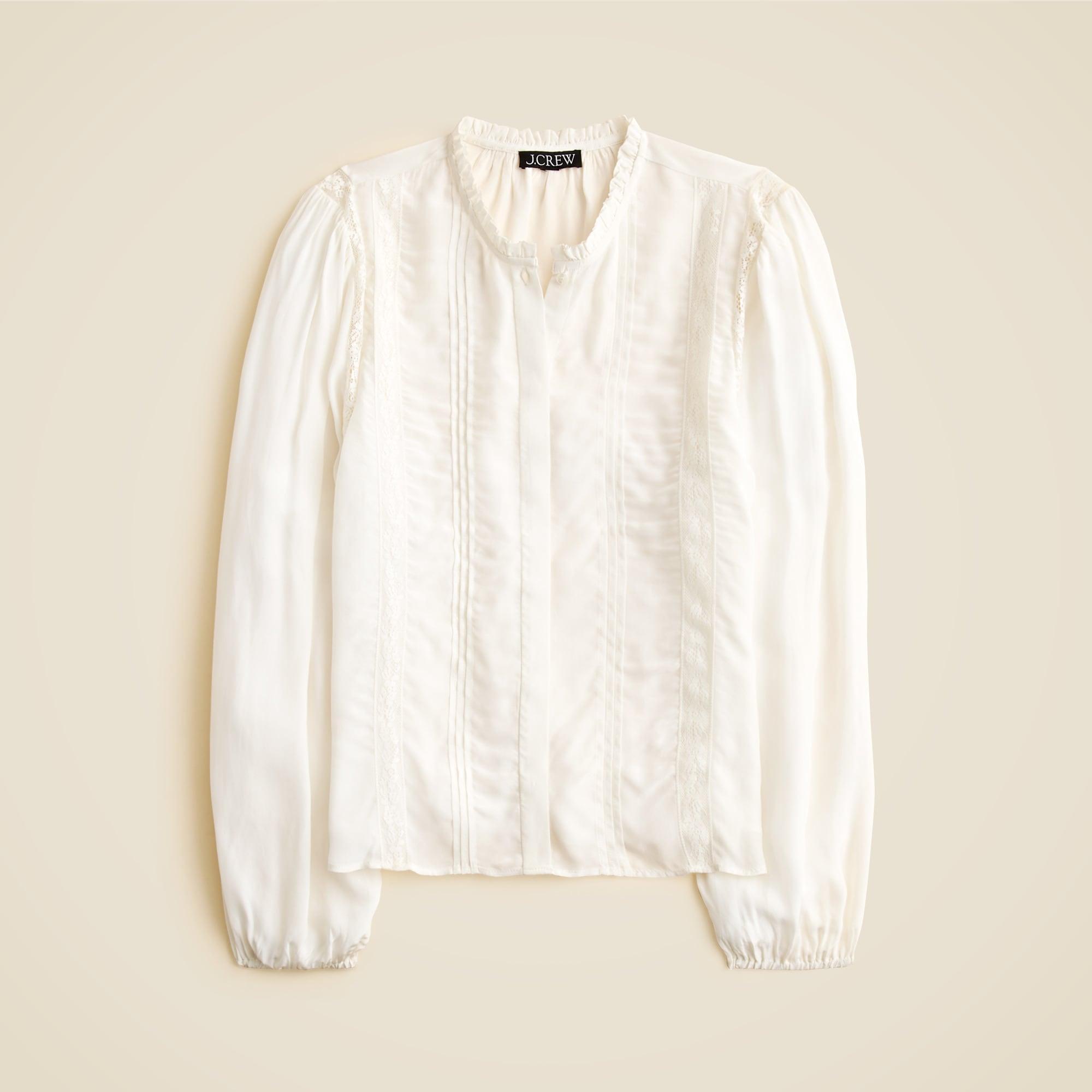 Lace-trim pintuck top in crepe de chine Product Image