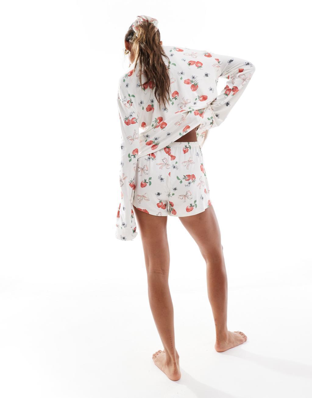 Kaiia mix and match pj shorts in strawberry and bow print - part of a set Product Image