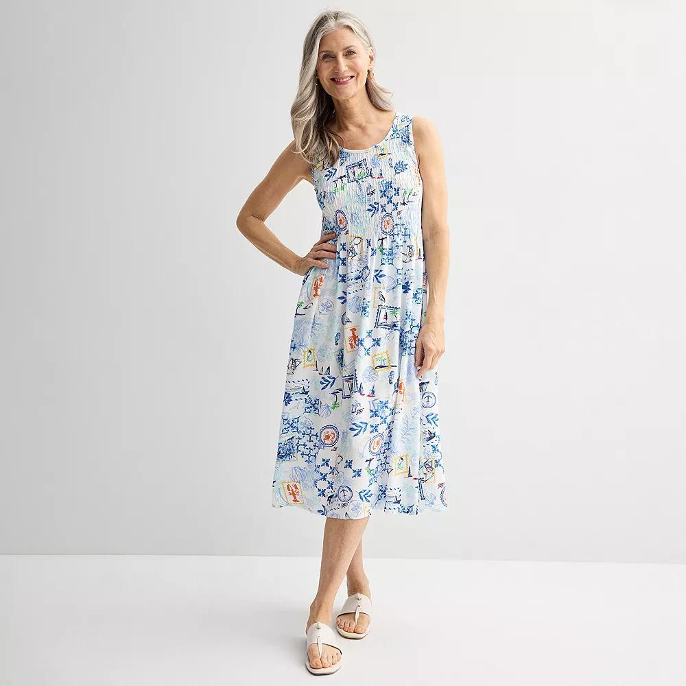 Women's Croft & Barrow® Smocked Midi Dress, Size: XL, Blue Sunny Scenic Product Image