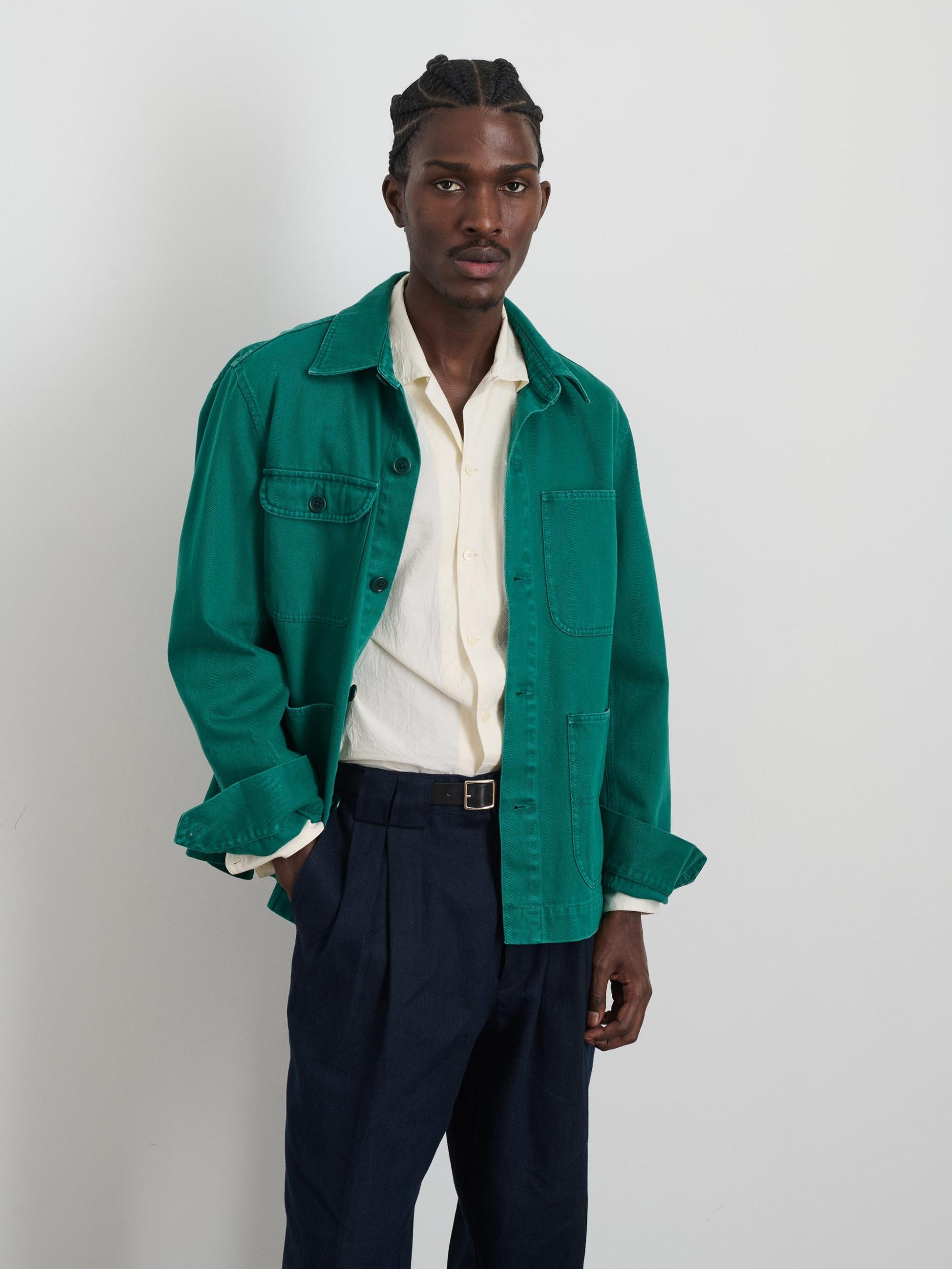 Garment Dyed Work Jacket in Recycled Denim Product Image
