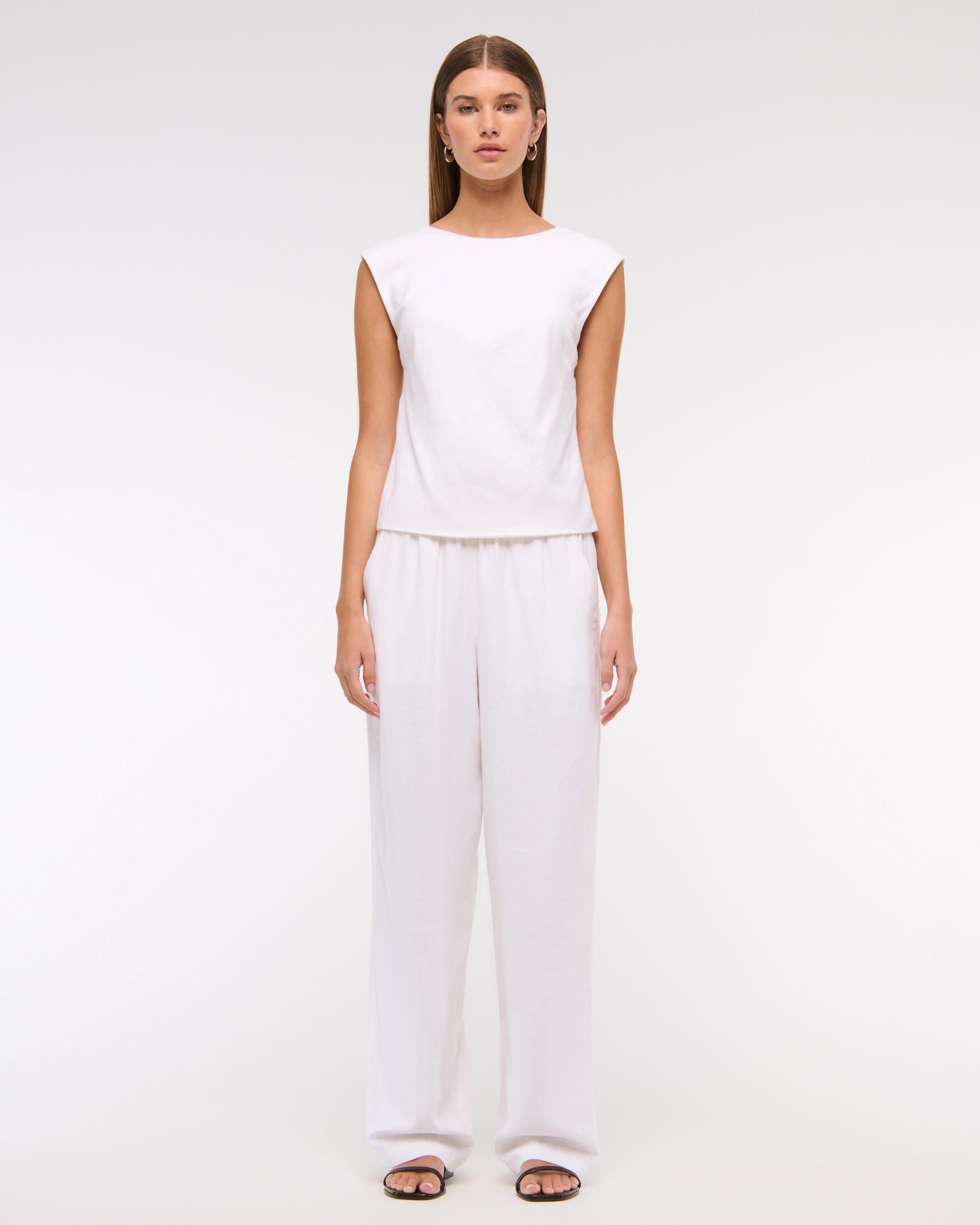 Linen-Blend Skimming Shell Top Product Image