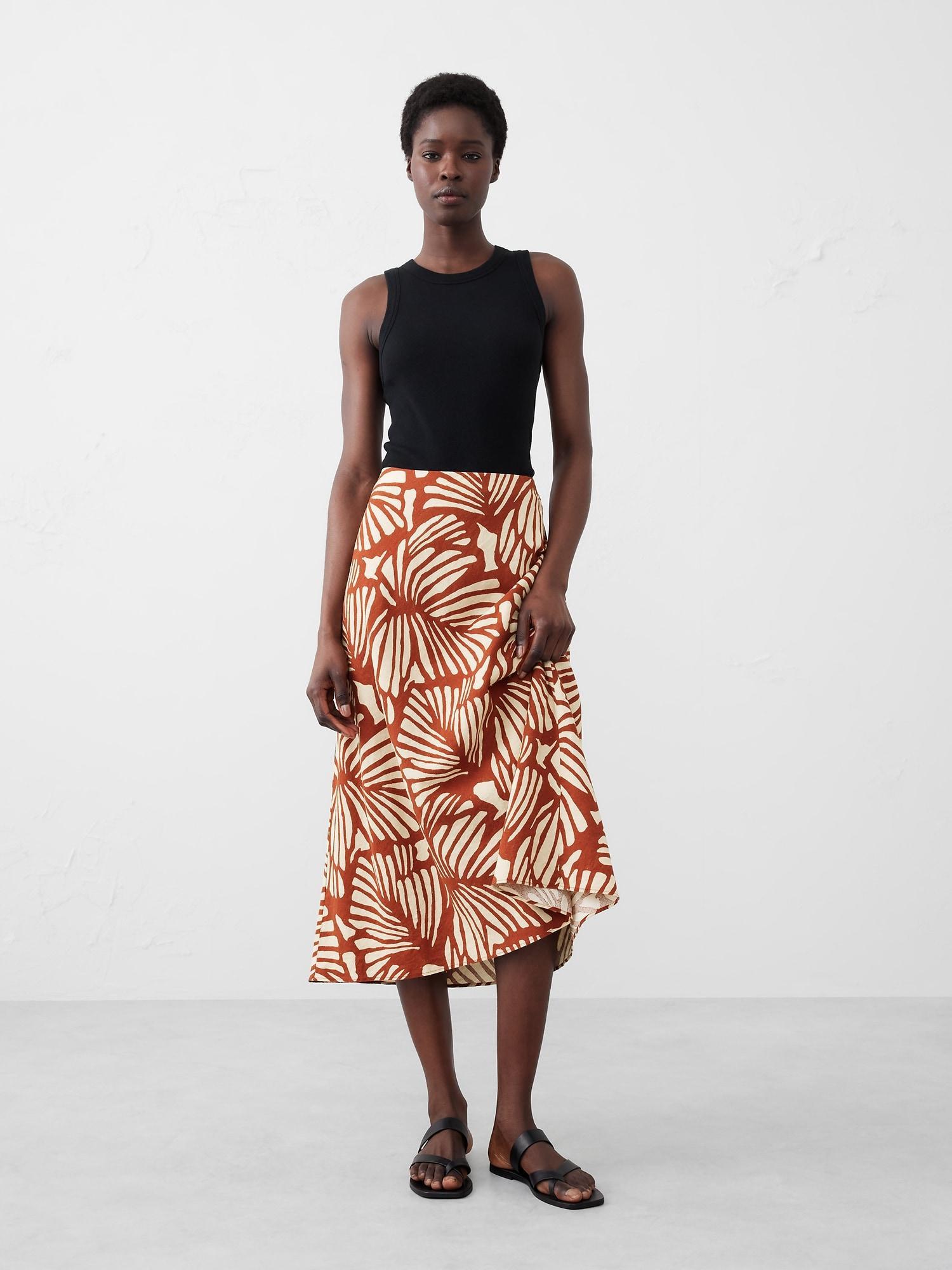 Linen-Blend Midi Slip Skirt Product Image