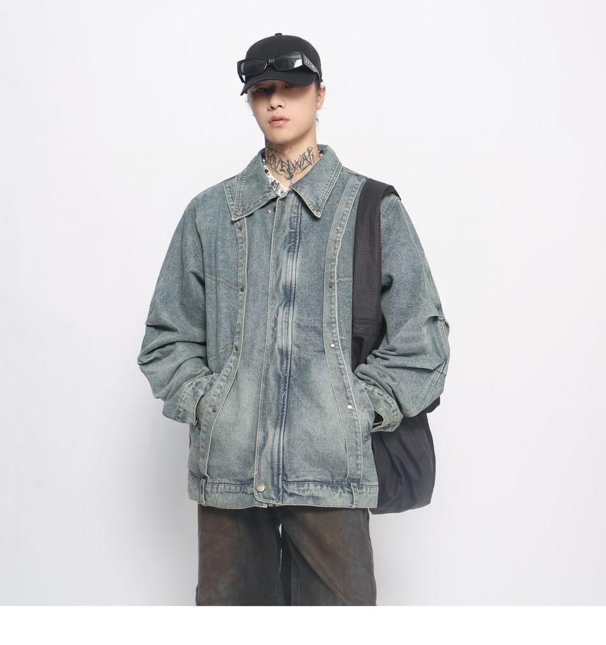 Washed Denim Zip Jacket Product Image