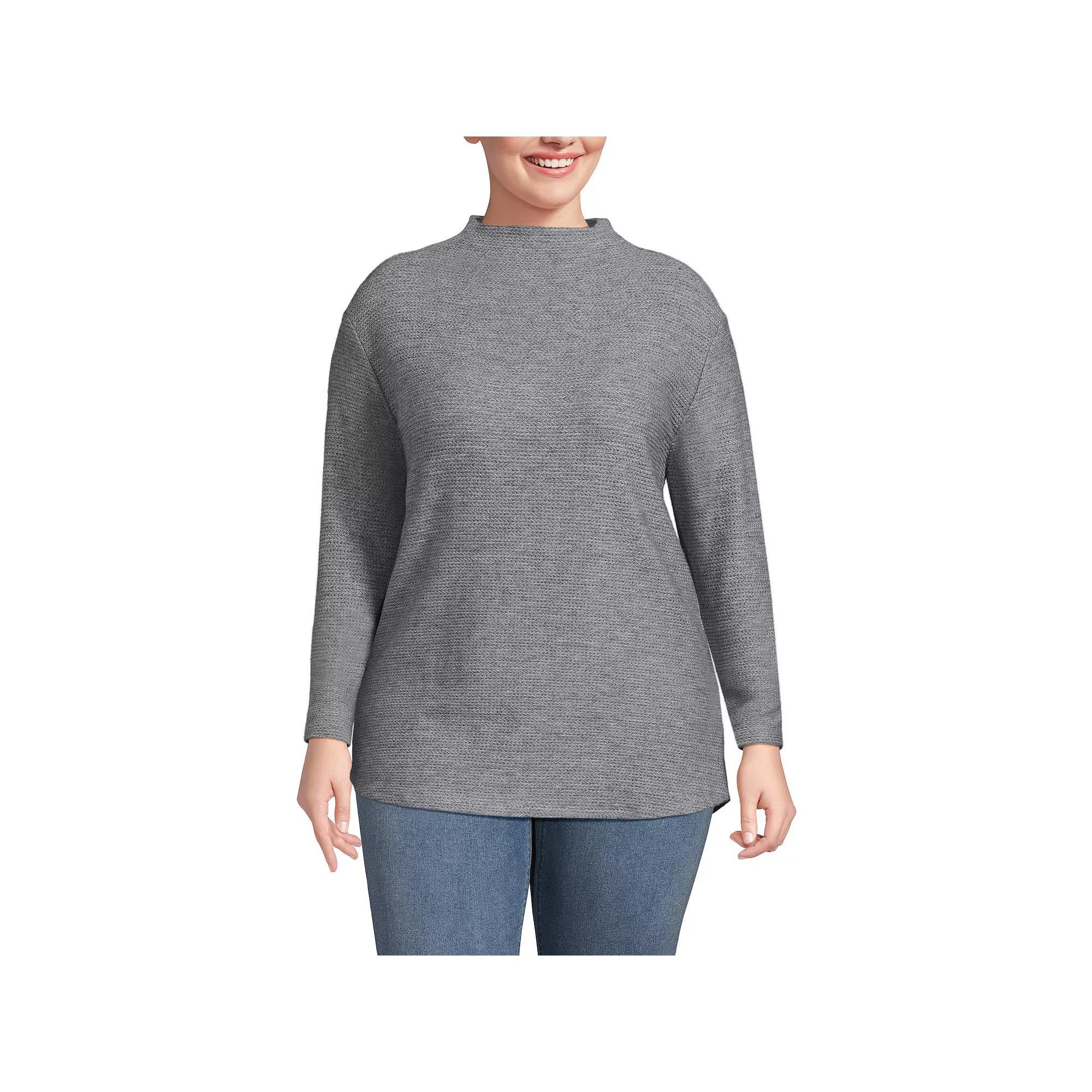 Plus Size Lands' End Cable Ottoman Relaxed Long Sleeve Funnel Neck Tunic, Women's, Size: 2XL, Gray Grey Product Image