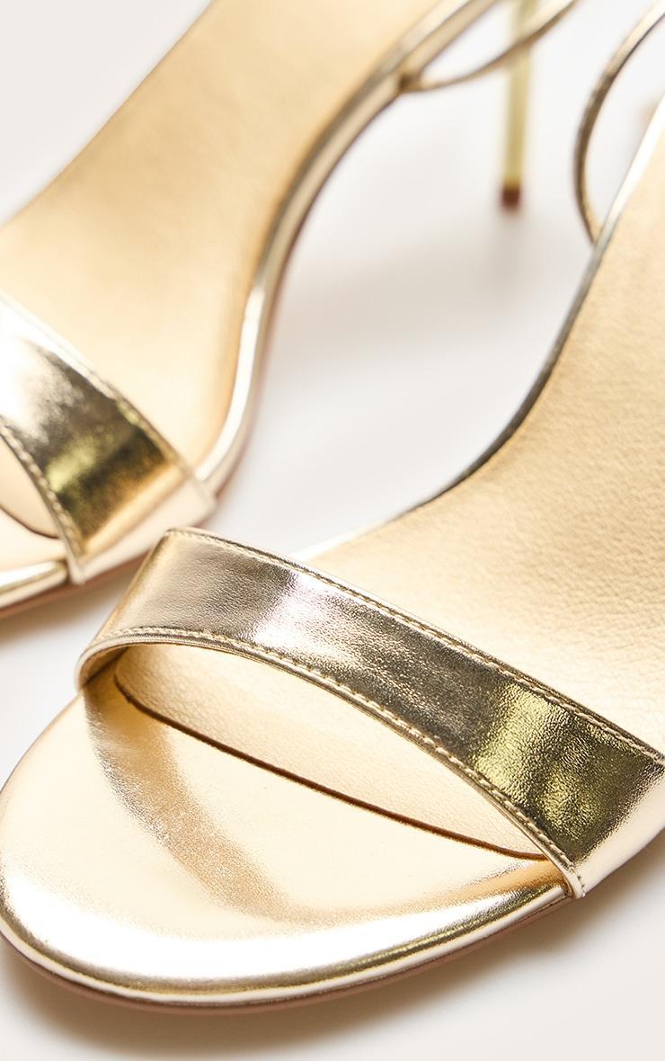 Gold Pu Round Toe Lace Up High Stiletto Heeled Sandals Product Image