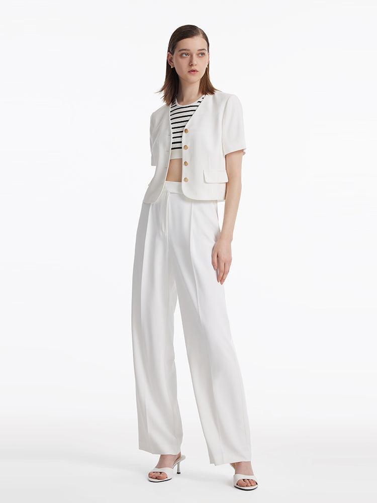 Acetate Single-Breasted Women Crop Blazer Product Image